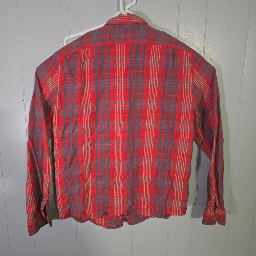 J Crew Flannel Slim Fit Plaid Long Sleeve Button Up Shirt Men's XLarge Red Grey‎